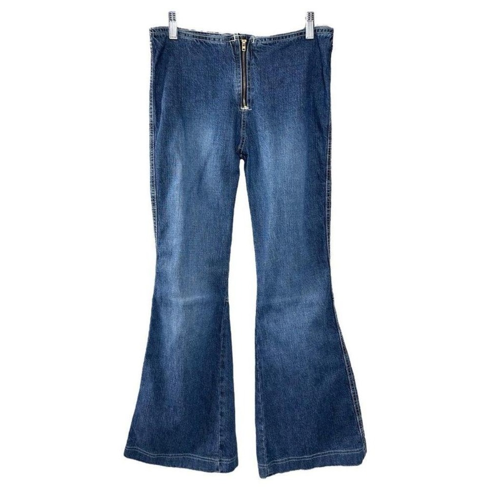 Vintage 90s Y2K Guess Jeans 28 Mid Rise Split Hem Flare Boho Retro Denim - Picture 4 of 8